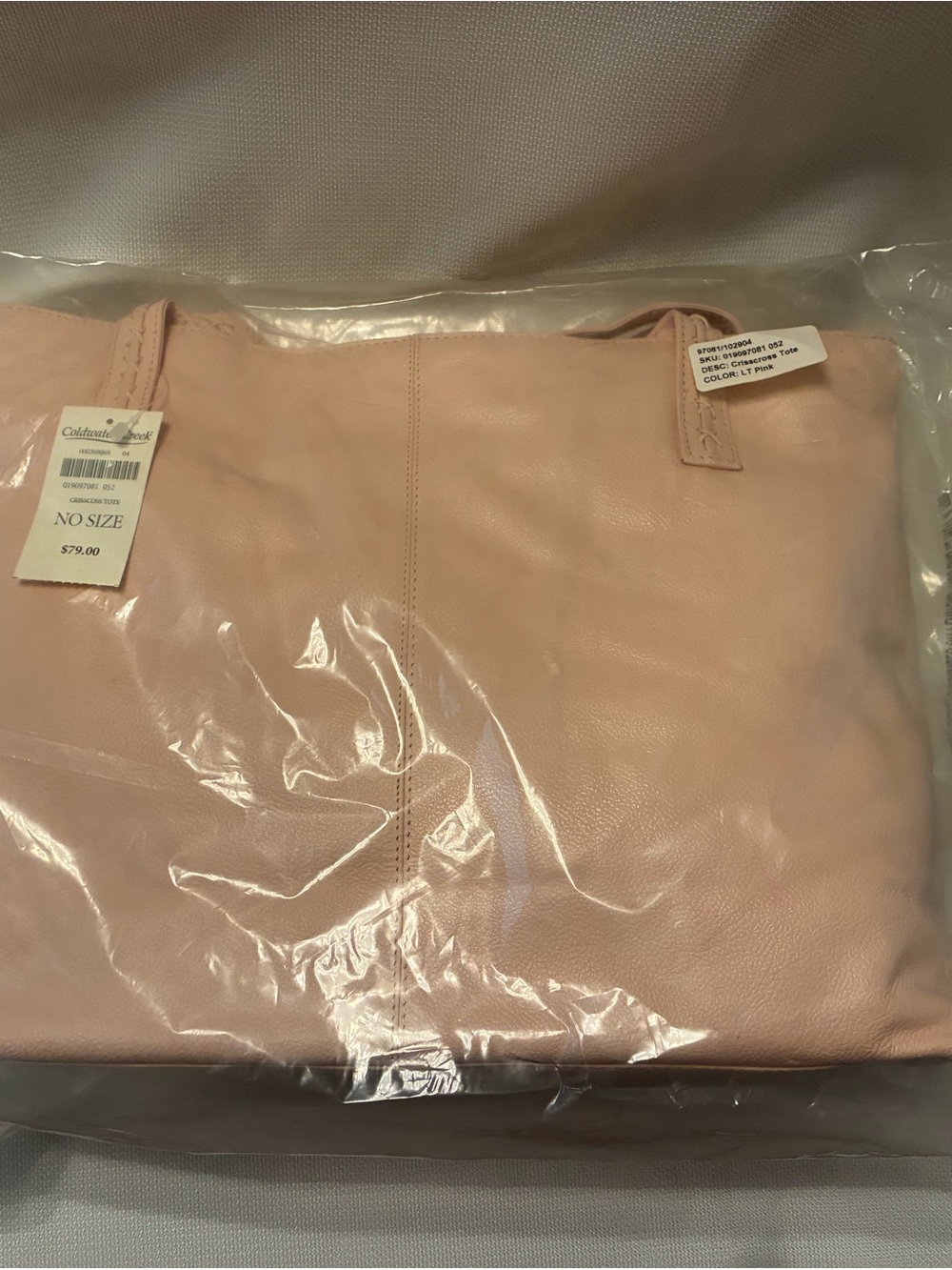 Brand New Factory Sealed Coldwater Creek Soft Pink Leather Tote Bag